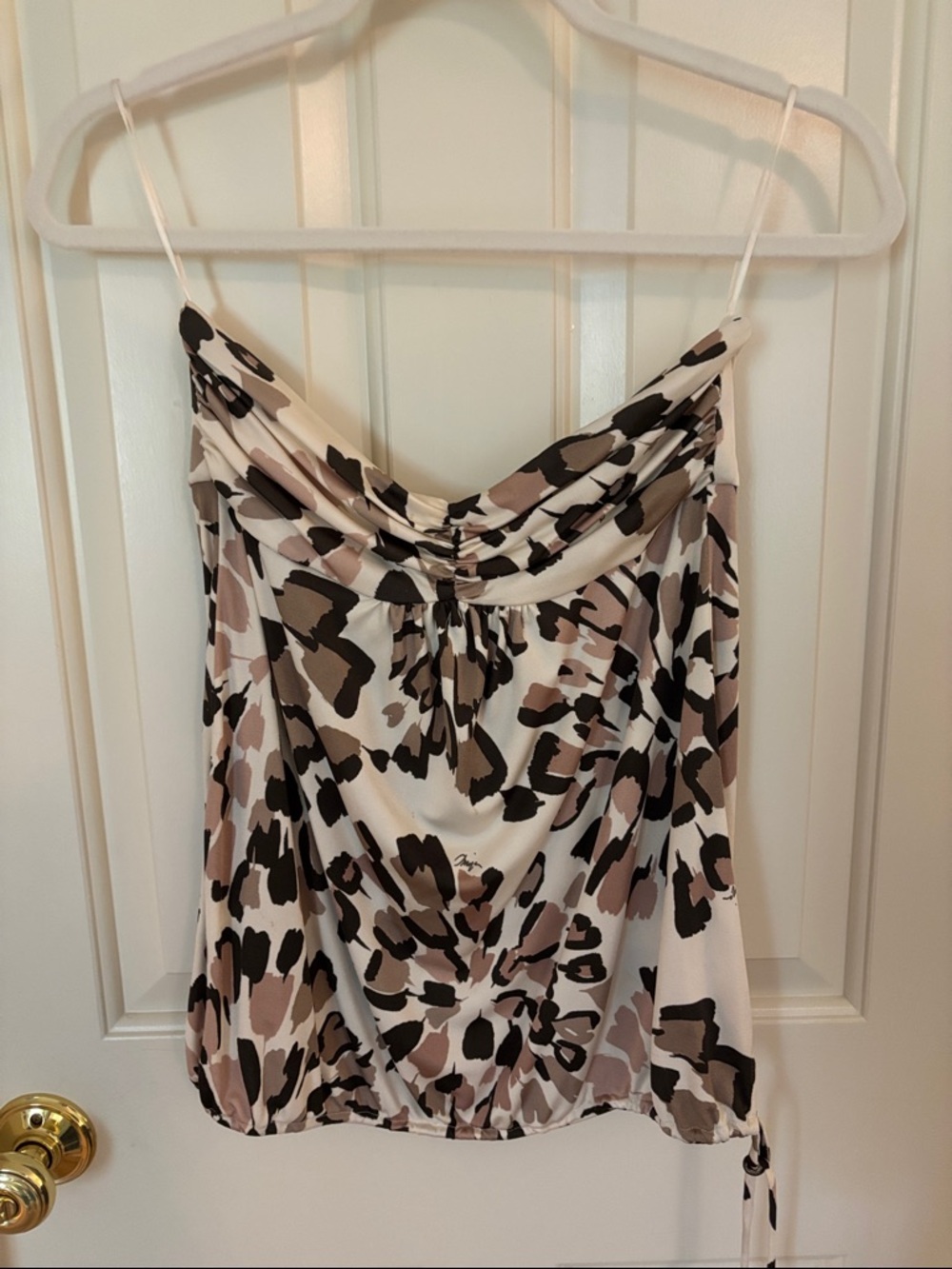 Trina Turk Animal Print strapless draped top in Cream, Taupe & Black S